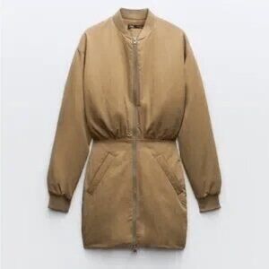Zara NWT Puff Bomber Full Zip Mini Dress XS MINIMALIST QUIET FLEX MODERN COUTURE
